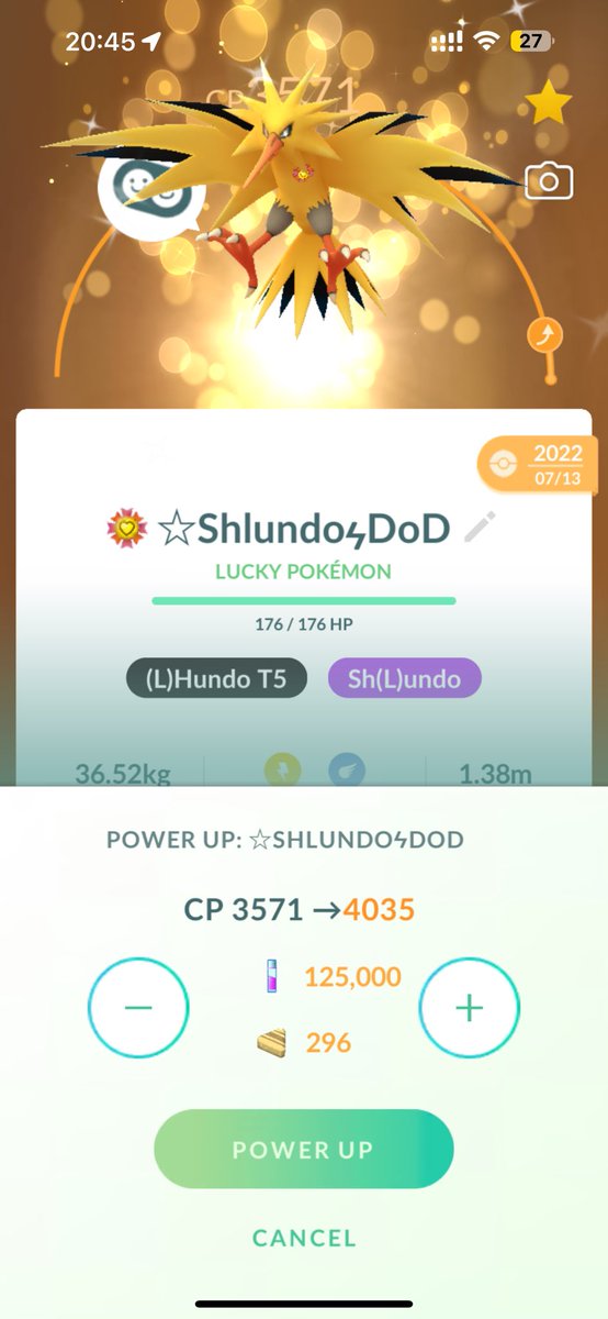 xXASmurfXx's tweet photo. Now Level 50 Teambird Shlundo Zapdos ✨

#PokemonGO #Shlundo https://t.co/WyGYC4mE9E