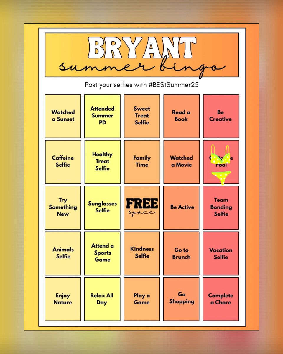 Summer Bingo time ☀️💛💦👙 

Pool with my favorite little fur babies #BEStSummer25 #bengalpride <a href="/BryantElem/">Bryant Elementary</a>