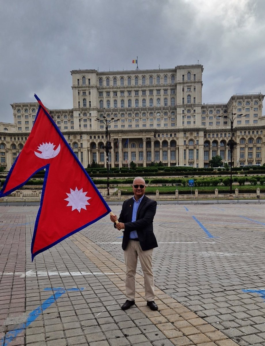 NepalRomania's tweet photo. Nepali flag in Bucharest, Romania. https://t.co/mJk4ZBKDpS