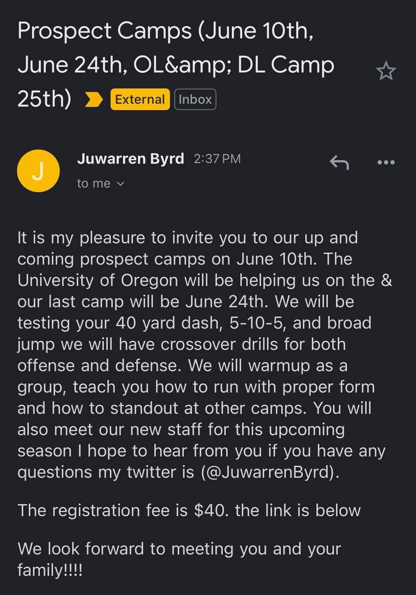 Second Camp invite, can’t wait to be there! #Oregon #Greensboro #JackBritt