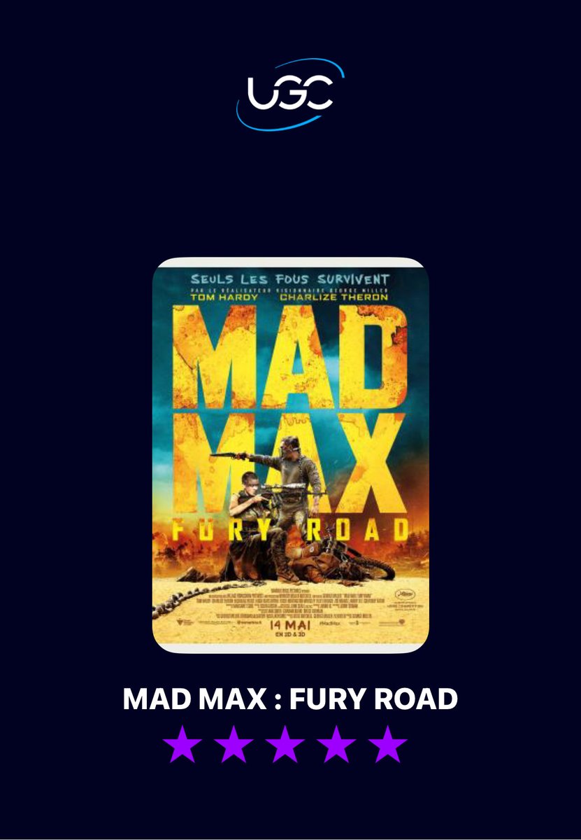 sakels's tweet image. Je viens de noter le film MAD MAX : FURY ROAD avec une note de 5 étoiles. Tu peux en savoir plus sur le film ici : ugc.fr/film_10539.html