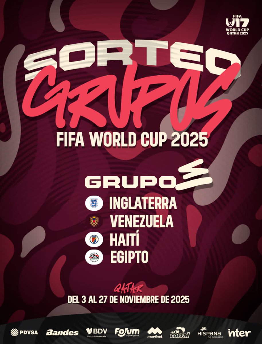 Del 3 al 27 de noviembre 2025. 
Mundial de fútbol masculino sub-17 
Aquí el grupo de Venezuela
(Imagen: oficial FVF)