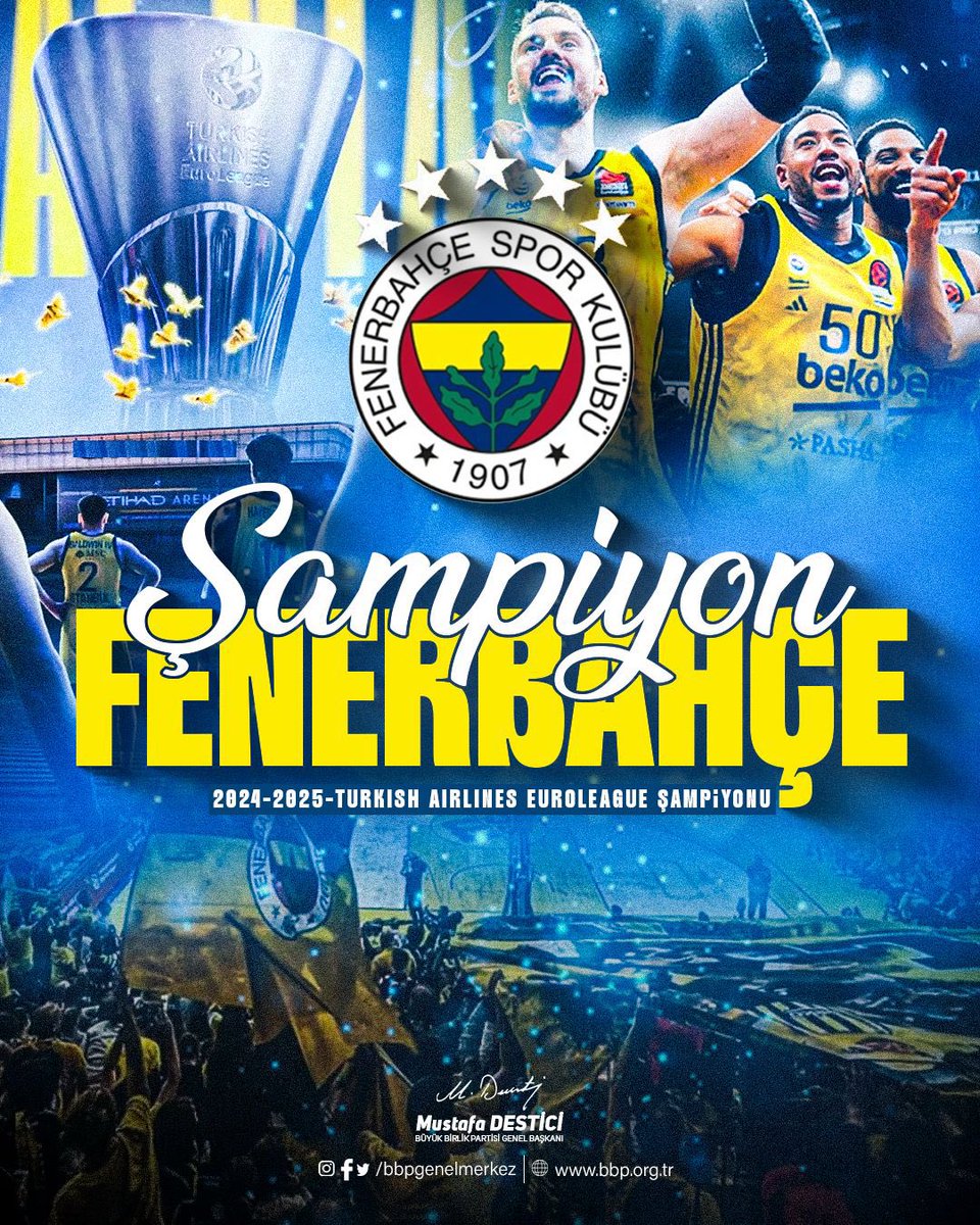 Mustafa Destici (@mustafa_destici) on Twitter photo Final Four’u ikinci kez kazanarak bir kez daha basketbol’da Avrupa’nın en büyüğü olma ünvanını elde eden ve 🇹🇷Türkiye’yi gururlandıran Fenerbahçe erkek Basketbol Takımımızı ve tüm <a href="/Fenerbahce/">Fenerbahçe SK</a> taraftarlarını <a href="/FBBasketbol/">Fenerbahçe Beko</a> tebrik ediyorum.
👏Tebrikler Avrupa Şampiyonu 🏆 Final Four’u ikinci kez kazanarak bir kez daha basketbol’da Avrupa’nın en büyüğü olma ünvanını elde eden ve 🇹🇷Türkiye’yi gururlandıran Fenerbahçe erkek Basketbol Takımımızı ve tüm <a href="/Fenerbahce/">Fenerbahçe SK</a> taraftarlarını <a href="/FBBasketbol/">Fenerbahçe Beko</a> tebrik ediyorum.
👏Tebrikler Avrupa Şampiyonu 🏆