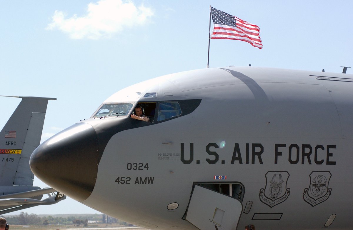 boomers_ass's tweet photo. I would like to share the memory of the four brave service members who lost their lives in the KC-135 Stratotanker explosion on October 4, 1989, near Carlingford, New Brunswick, while returning to Loring Air Force Base in Maine after a training mission. Their sacrifice is a poignant reminder of the risks military personnel undertake, even in non-combat settings, to ensure our nation’s safety. As we approach Memorial Day, honoring their service and sacrifice is deeply meaningful.

The Crew and Their Sacrifice
The four crew members aboard the Boeing KC-135A Stratotanker (serial number 56-3592) were:

•Lt. Col. William H. Northcutt, 42, of Oklahoma City, OK, the aircraft commander. A 1965 graduate of Northwest Classen High School, he served in Vietnam with the U.S. Army military police before joining the Air Force through the University of Oklahoma’s ROTC in 1972.
•Capt. Robert G. Weinman, 27, of Tempe, AZ, the co-pilot.
•2d Lt. Alfred H. Taft, 25, of Campbell, NY, a crew member.
•Airman 1st Class Jack D. Cupp, 23, of Charlotte, NC, a crew member.

The KC-135, a critical air refueling tanker, was on a routine training flight and had completed a refueling exercise. While in a holding pattern to land at Loring AFB, the aircraft suffered a catastrophic explosion at approximately 6 a.m., caused by an overheated fuel pump that ignited fuel vapors. The plane disintegrated midair, scattering debris over a rural area in New Brunswick, Canada, just a few miles from the base. Witnesses described the explosion as resembling fireworks, with tremors felt like an earthquake. Three bodies were recovered, but the fourth crew member was initially missing, with Air Force officials giving low probability to survival despite speculation that one might have bailed out. Ultimately, all four perished.

Although I don't have a picture of a Loring KC-135 with a flag, this one is a good representation from the National Archives with the caption:

"Displaying the American flag proudly two US Air Force (USAF) KC-135 Stratotanker, 452nd Air Mobility Wing (AMW), arrive home to March Air Reserve Base (ARB), California (CA), from their deployment in support of Operation IRAQI FREEDOM"