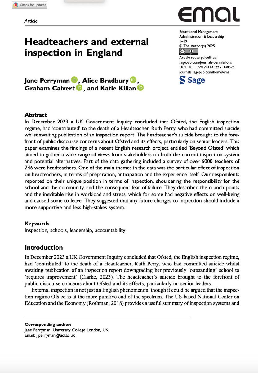TeacherToolkit's tweet image. 🚨 This will be difficult reading for HMI and Ofsted fans.

NEW research 🔬

🗣️ Even when schools are rated ‘good’ or ‘outstanding’, headteachers reported high levels of stress, pressure, and a loss of professional autonomy from @Ofstednews inspections

bit.ly/4dxJYYr