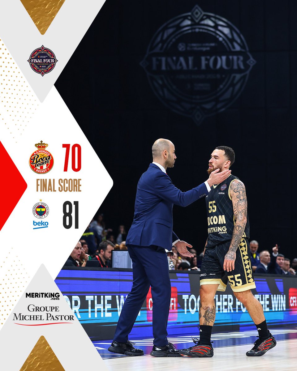 ASMonaco_Basket's tweet photo. L'aventure s'arrête en finale pour la Roca Team 💔

On reviendra. Merci de nous avoir fait rêver tout au long de cette saison gravée à jamais dans l'histoire du club 🇲🇨

#RocaTeam #F4GLORY https://t.co/AwiZGlb1Tc