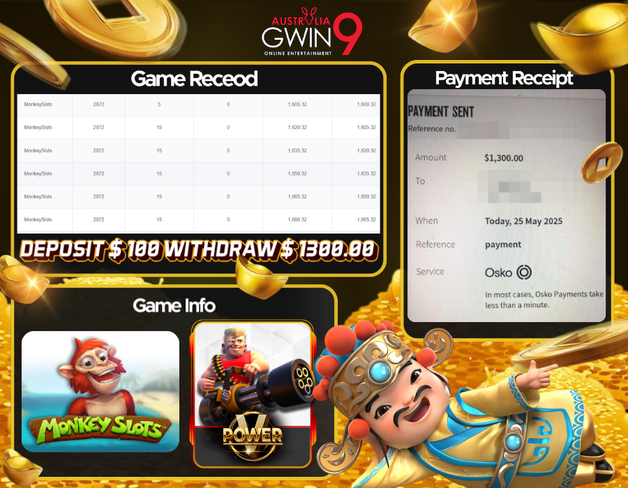 VIPGwin9_AUD's tweet photo. 🇦🇺Gwin9aus Player Withdrawal Record🇦🇺

🌟Platform : Vpower
🎰Game : Monkey Slots
💥Deposit : $100
🥳Withdraw : $1300.00

Still Looking For Fun ? Here Have A Best Choice For You.🥰
Try This Game And You Could Be The Next
Winner!😍

♥️Website: https://t.co/AkosbsOvLQ https://t.co/fAlVP9u5Gw