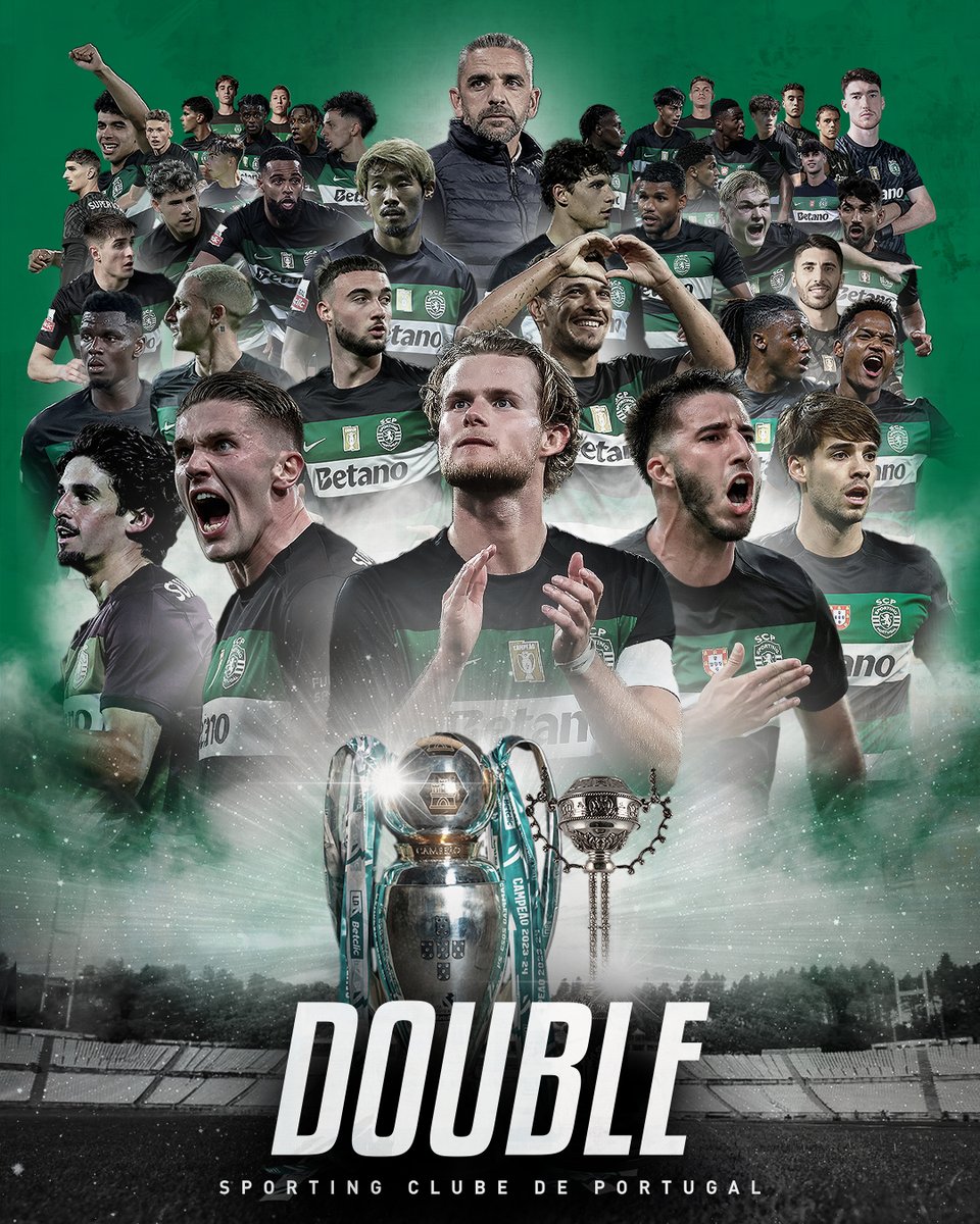 SportingCP_en's tweet image. 𝘿𝙊𝙐𝘽𝙇𝙀 𝘾𝙃𝘼𝙈𝙋𝙄𝙊𝙉𝙎 🏆🏆

SPORTING CLUBE DE PORTUGAL 💚