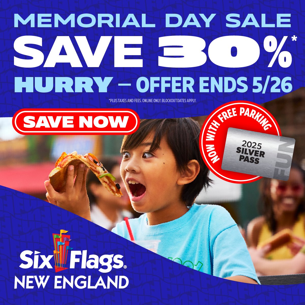 30% off and free parking? Don’t mind if we do 🎢
Score a 2025 Silver Pass before this Memorial Day deal ends TOMORROW 5/26!

🚨Online only🚨