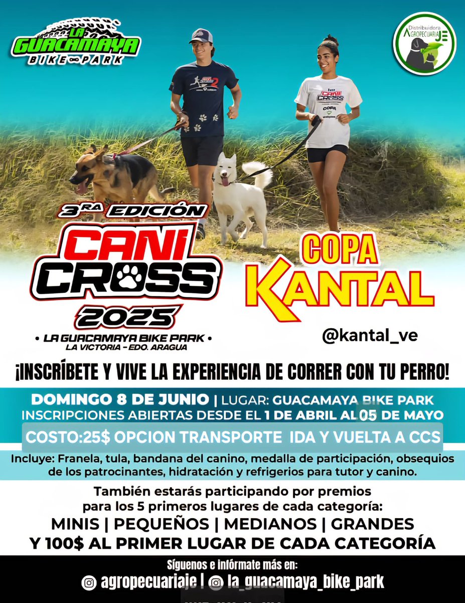 JackRussellVzla (@jackrussellvzla) on Twitter photo #Manada, Falta muy poco para la 3era Edición del #CaniCross 2025, en #LaVictoria Estado Aragua y esperamos ver a varios #JackRussell competir por la Copa Kantal.
¡No te lo puedes perder!
Para mayor información por:
<a href="/agropecuariaje/">agropecuariaje</a>, @kantal_ve y
@la_guacamaya_bike_park #Manada, Falta muy poco para la 3era Edición del #CaniCross 2025, en #LaVictoria Estado Aragua y esperamos ver a varios #JackRussell competir por la Copa Kantal.
¡No te lo puedes perder!
Para mayor información por:
<a href="/agropecuariaje/">agropecuariaje</a>, @kantal_ve y
@la_guacamaya_bike_park