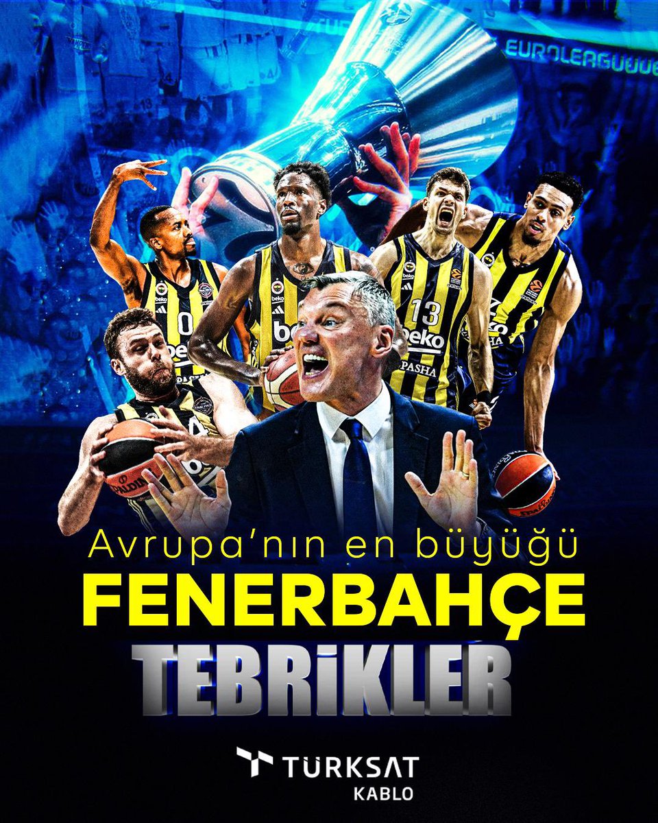 Avrupa’nın en büyüğü, Euroleague Şampiyonu Fenerbahçe Beko

Euroleague Final Four'daki son rakibi Monaco’yu 81-70 yenerek, şampiyon olan temsilcimiz Fenerbahçe Beko’yu gönülden tebrik ediyoruz.

#TürksatHerYerde
#TürksatKablo
#Euroleague