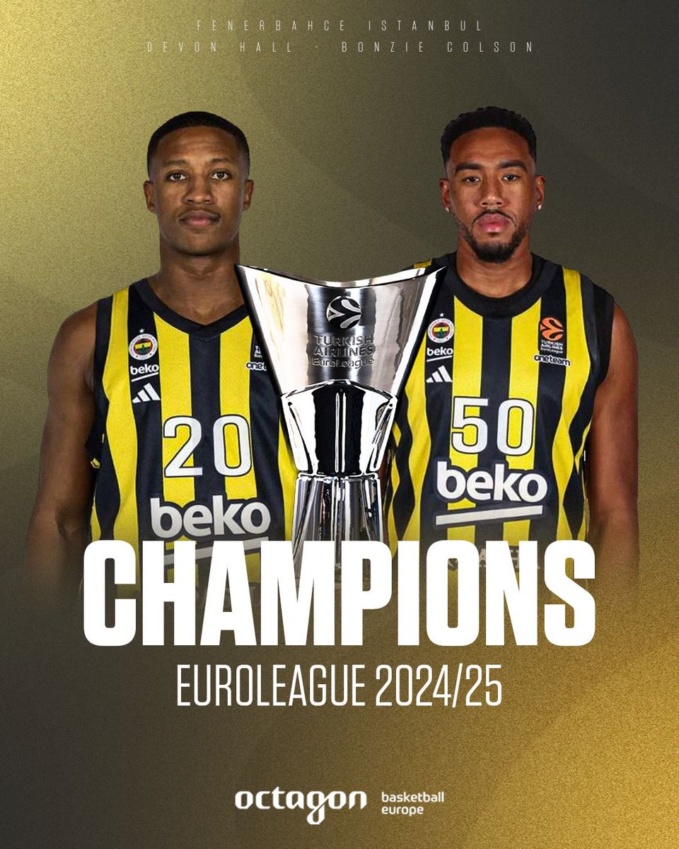 Huge congratulations to Devon Hall and Bonzie Colson for winning the Euroleague title, as Fenerbahce conquers their 2nd ever trophy in the Abu Dhabi Final 4 🏆🔥👏

#octagonfamily