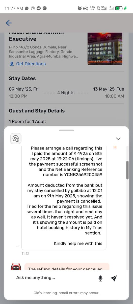 HemalAmrut's tweet image. My prepaid hotel booking was wrongly cancelled due to Goibibo payment glitch. No refund, no support, no callback. Booking ID: GH79030242732200. Please resolve this ASAP. #Goibibo #CustomerSupportFailure”
@goibibo @GoibiboSupport