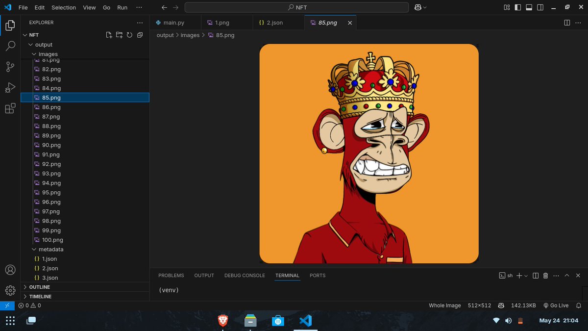 theglobalada's tweet image. Day 31:Played around with some Board Ape NFT layers today and generated 100 unique NFTs with metadata.Uploaded them to Pinata for a CID,then built a simple UI using just HTML and CSS. It’s not interactive yet, but it’s a solid start! @FTLDOfficial_ @LiskHQ #90daysofcode #TeamDefy