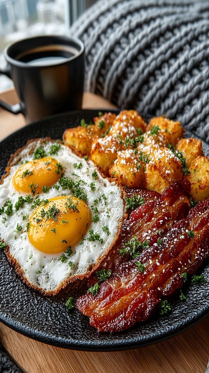Indulge in a Hearty Breakfast in Bed: Bacon, Eggs, &amp; Crispy Hash Browns