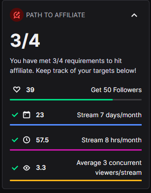 Masanori536's tweet photo. Holy shit! I'm so close to affiliate! I hate to sound desperate, but please at least drop by my stream and if you like my goofiness then please follow me on Twitch so I can finally cross the goal line! 🙏 https://t.co/cyTDRiZ09Z