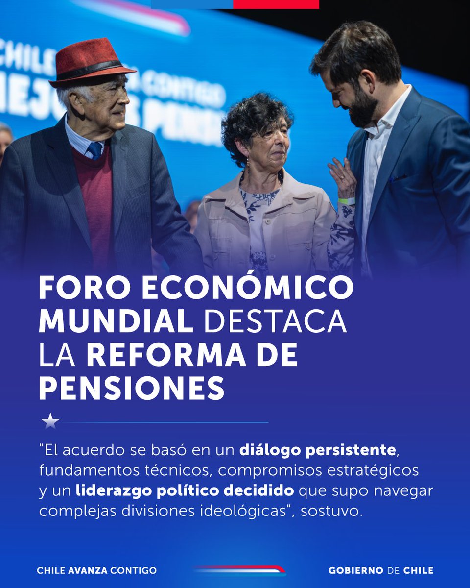 El acuerdo histórico por #MejoresPensiones es reconocido por el <a href="/wef/">World Economic Forum</a> como un ejemplo de construcción de consensos, que ofrece lecciones oportunas para las democracias que enfrentan conflictos similares.