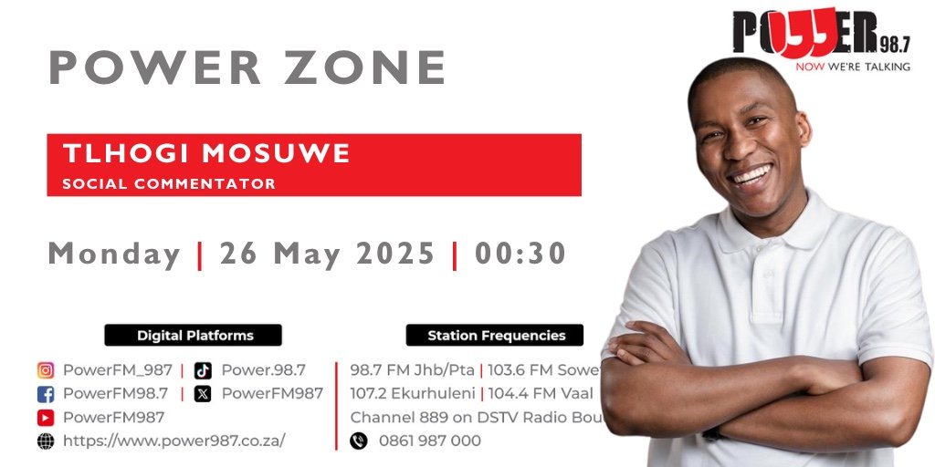 Powerfm987's tweet photo. COMING UP: Unpacking the contrasts of pressing South African issues—child safety, tradition, and transformation. 
Join @LRK_Mosuwe, Social Commentator, on #PowerZone with @Prettie_ngwenya. https://t.co/efDj8SwUu5
