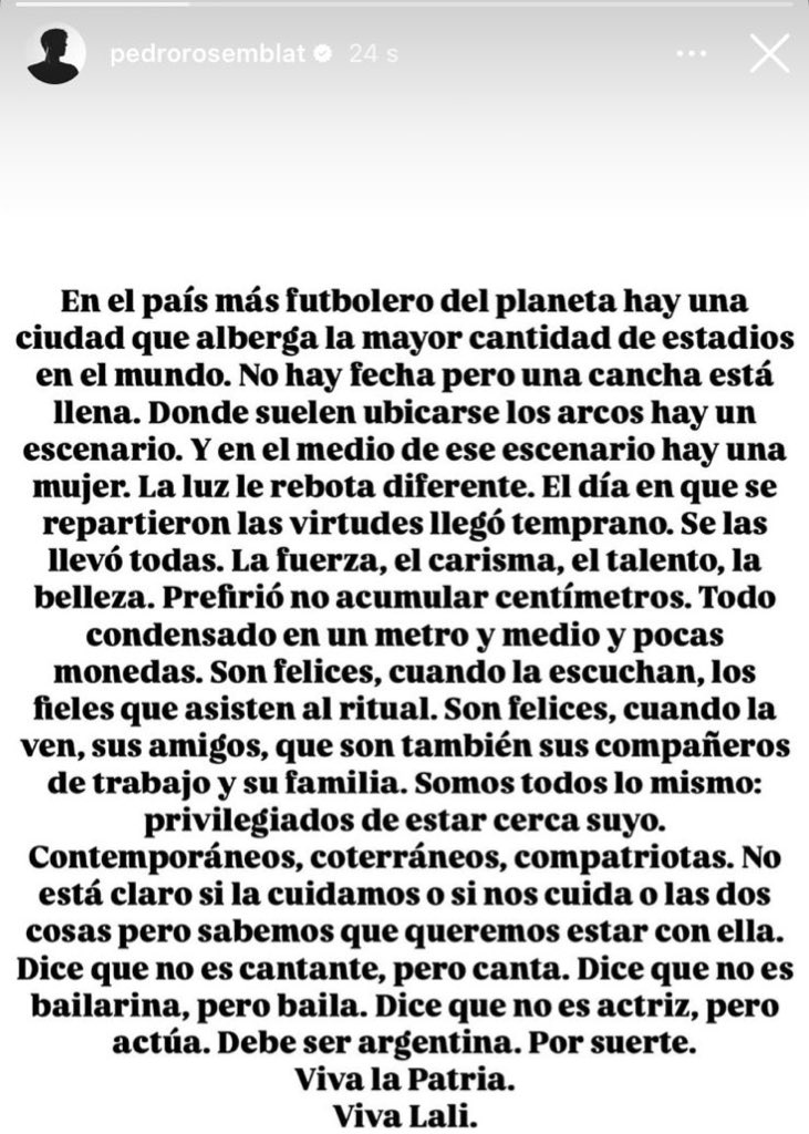 LaliPublicidad's tweet photo. Pedro Rosemblat vía Instagram Stories sobre #LaliEnVelez! 🥹 https://t.co/eBNQ7trDyd