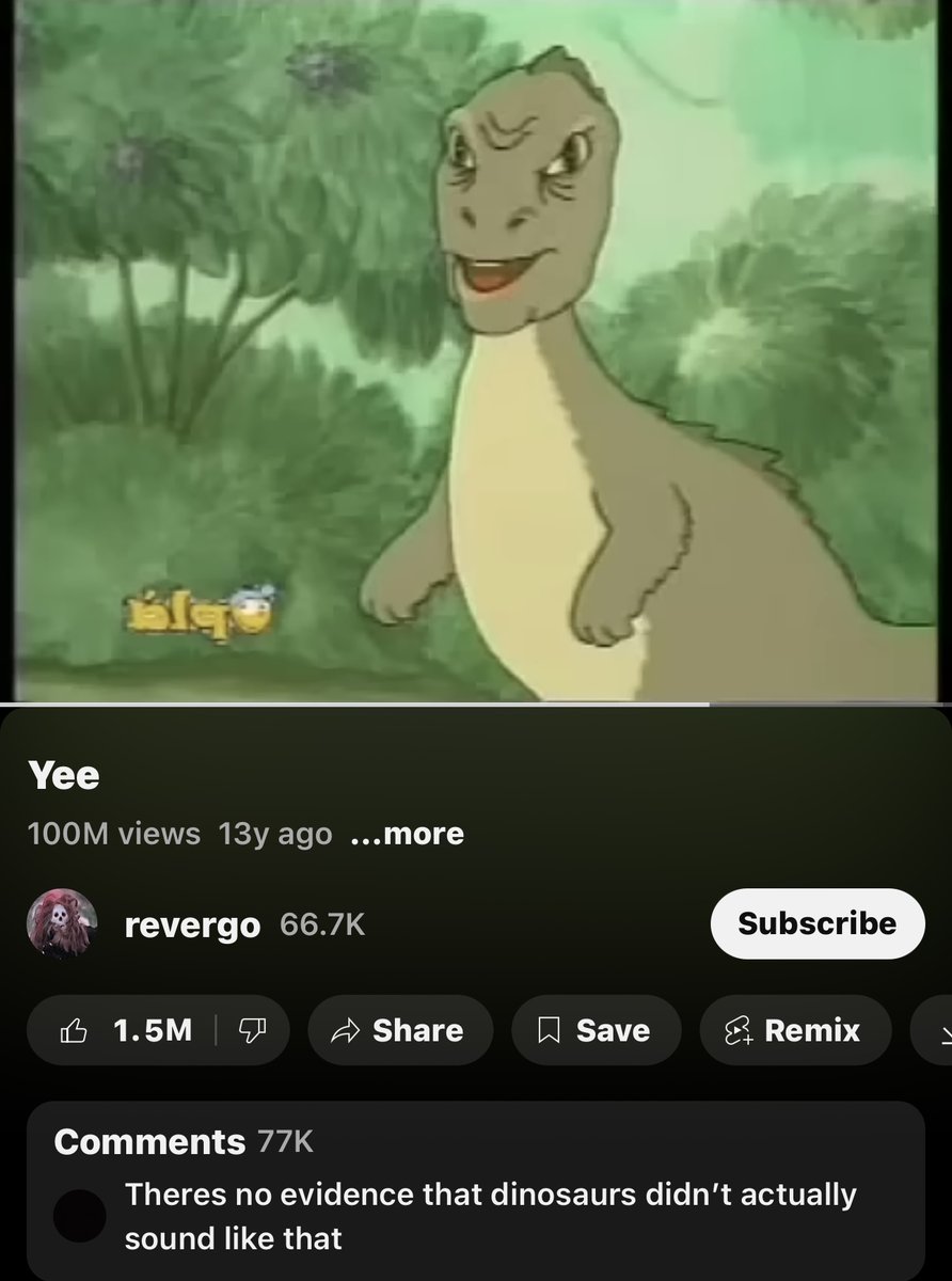 There’s no evidence that dinosaurs didn’t actually sound like that 

$Yee casually chilling with 100m+ views on YouTube. 

The yeepricing is coming soon 🦖.