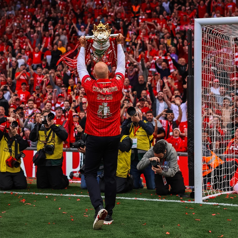 LFC's tweet photo. Arne Slot will forever remember the passion he felt from Liverpool supporters when his team lifted the Premier League title at Anfield ❤️