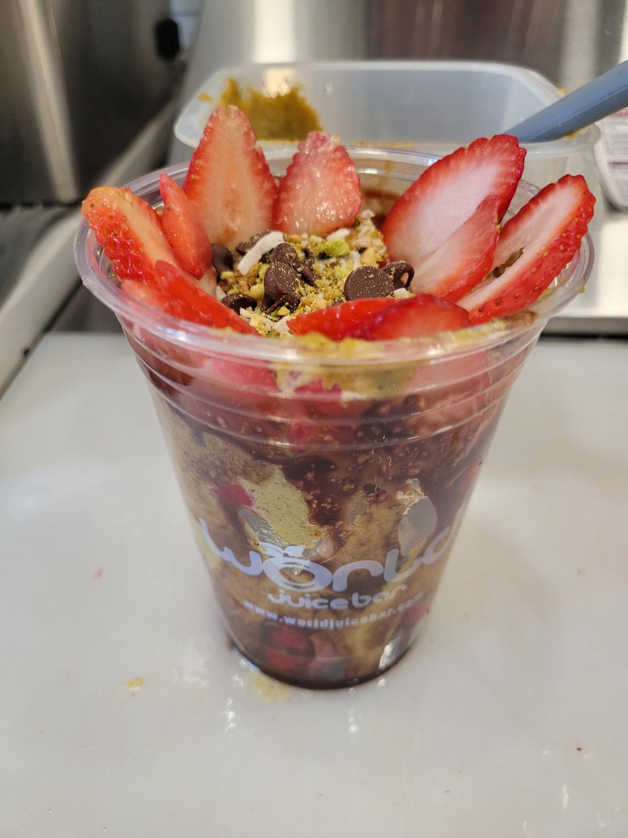 In the lab again with strawberry season  right around the corner. Check out this tasty Dubai strawberry cup. Ours is made with fresh fruit, pistachios and coconut!