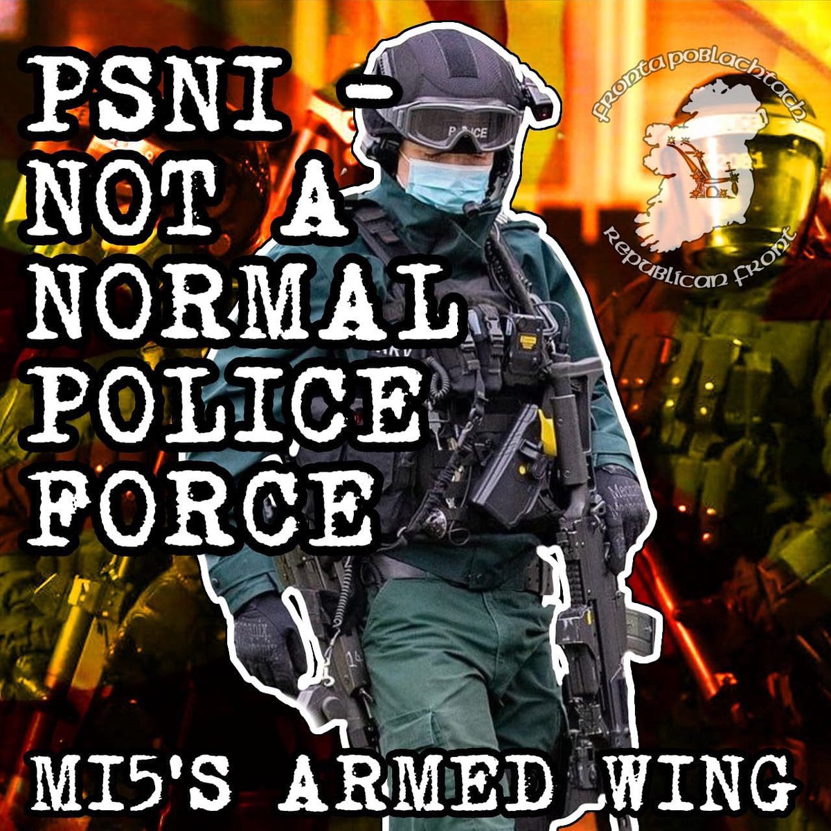 frontapoblacht's tweet image. The past week has seen the PSNI target Republican activists and elderly peaceful protestors, while facilitating gun trafficking and the forced expulsion of nationalist families by loyalists #imperialist #sectarian