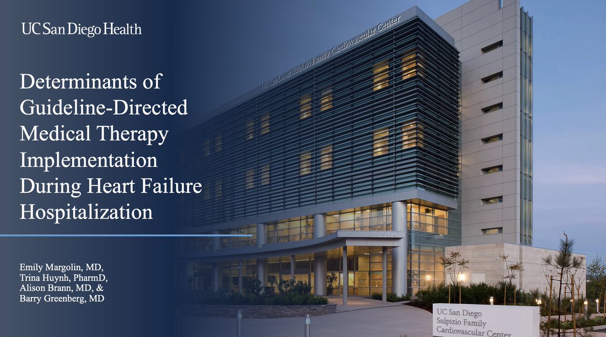 UC San Diego Cardiology Fellows (@ucsdcardfellows) on Twitter photo Next up at our #UCSDFellowsResearchDay is first-year fellow <a href="/EmilyMargolinMD/">Emily Margolin, MD</a>, presenting crucial research on "Determinants of GDMT Implementation During Heart Failure Hospitalization," with Trina Huynh, PharmD, Dr. Alison Brann, & Dr. Barry Greenberg. 🧵 <a href="/UCSDCardiology/">UC San Diego Cardiology</a> Next up at our #UCSDFellowsResearchDay is first-year fellow <a href="/EmilyMargolinMD/">Emily Margolin, MD</a>, presenting crucial research on "Determinants of GDMT Implementation During Heart Failure Hospitalization," with Trina Huynh, PharmD, Dr. Alison Brann, & Dr. Barry Greenberg. 🧵 <a href="/UCSDCardiology/">UC San Diego Cardiology</a>