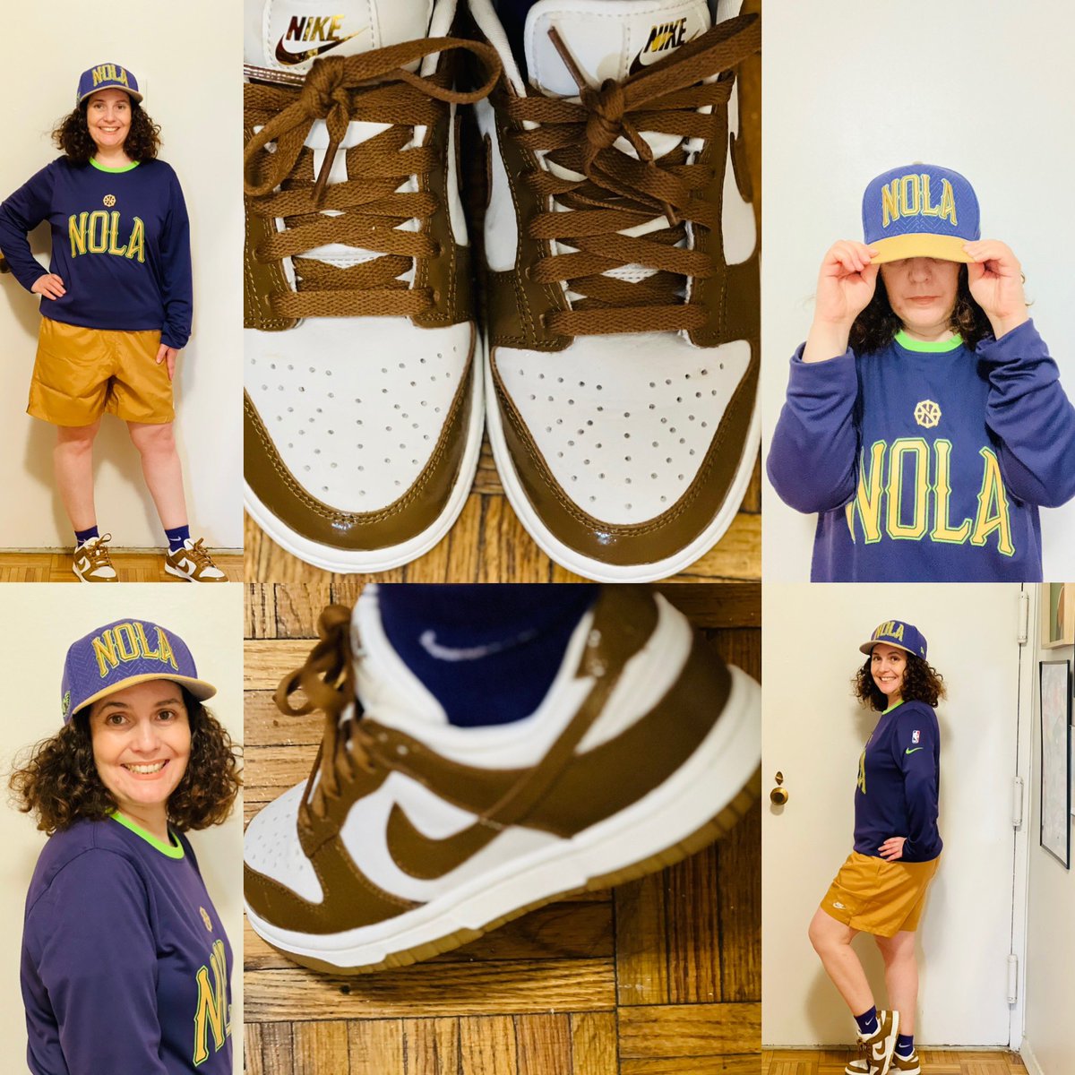 Storm24Jenkins's tweet photo. Photoshoot Fresh #summerpreview continues showing 💜💚💛 to Nola rocking city connect @NBA long sleeve @PelicansNBA shirt & snapback paired w/ men’s @Nike pecan shorts & women’s croc detail dunks to make the outfit compete ! What are your go to looks for the summer ? https://t.co/4PJzhOtJcv