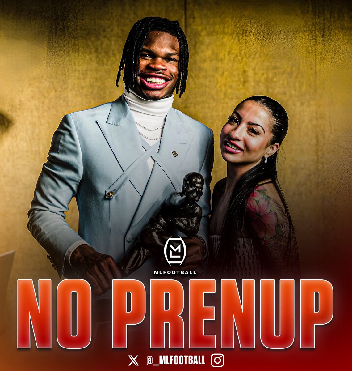 MLFootball's tweet image. 🚨TRENDING: #Jaguars 1st round pick Travis Hunter reportedly does NOT have a PRENUP agreement with his new wife Leanna Lenee.

Travis gifted Lenee a $200k Mercedes-Benz at their wedding.

Hunter, 22, is signing a 4-year deal worth $46.65 million and a $30.6 million signing bonus.