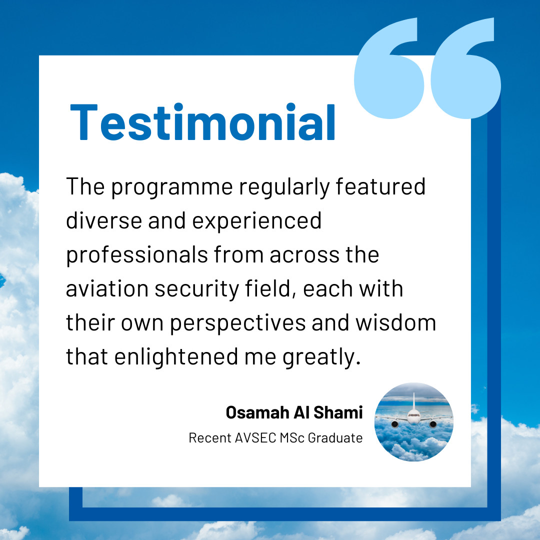 icao's tweet image. A recent MSc in Aviation Security graduate has provided this positive feedback. Learn more about our joint programme with BNU today! 🧑🏽‍🏫🏫 #BNU #ICAO  

bit.ly/3OF1WOb?utm_ca…