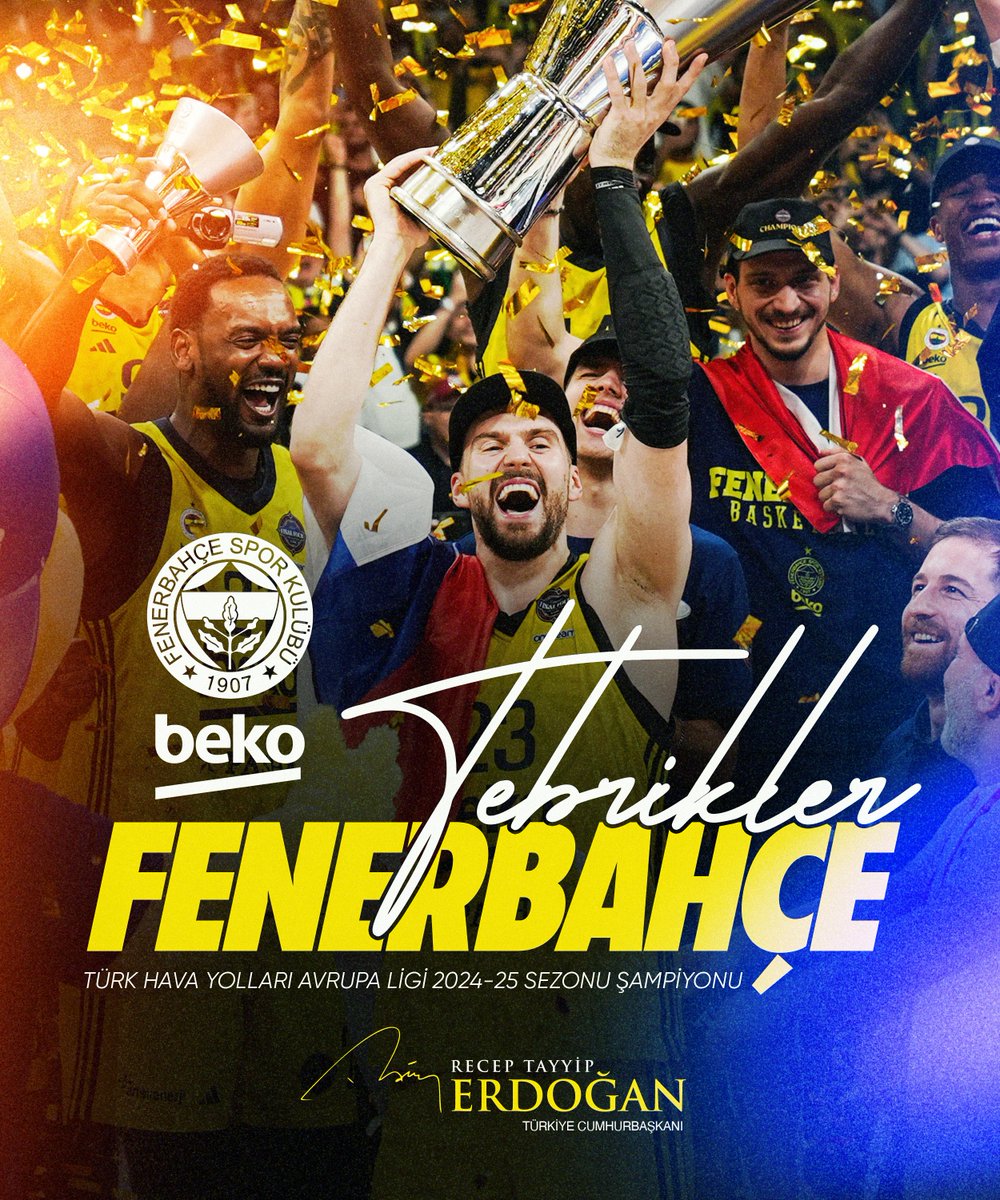 Recep Tayyip Erdoğan (@rterdogan) on Twitter photo Avrupa’nın en önemli basketbol organizasyonu THY Avrupa Ligi dörtlü finalinde rakiplerini mağlup ederek şampiyon olan ve hepimizi gururlandıran <a href="/FBBasketbol/">Fenerbahçe Beko</a> takımını ve tüm <a href="/Fenerbahce/">Fenerbahçe SK</a> camiasını yürekten tebrik ediyorum. 🏀 🇹🇷 Avrupa’nın en önemli basketbol organizasyonu THY Avrupa Ligi dörtlü finalinde rakiplerini mağlup ederek şampiyon olan ve hepimizi gururlandıran <a href="/FBBasketbol/">Fenerbahçe Beko</a> takımını ve tüm <a href="/Fenerbahce/">Fenerbahçe SK</a> camiasını yürekten tebrik ediyorum. 🏀 🇹🇷