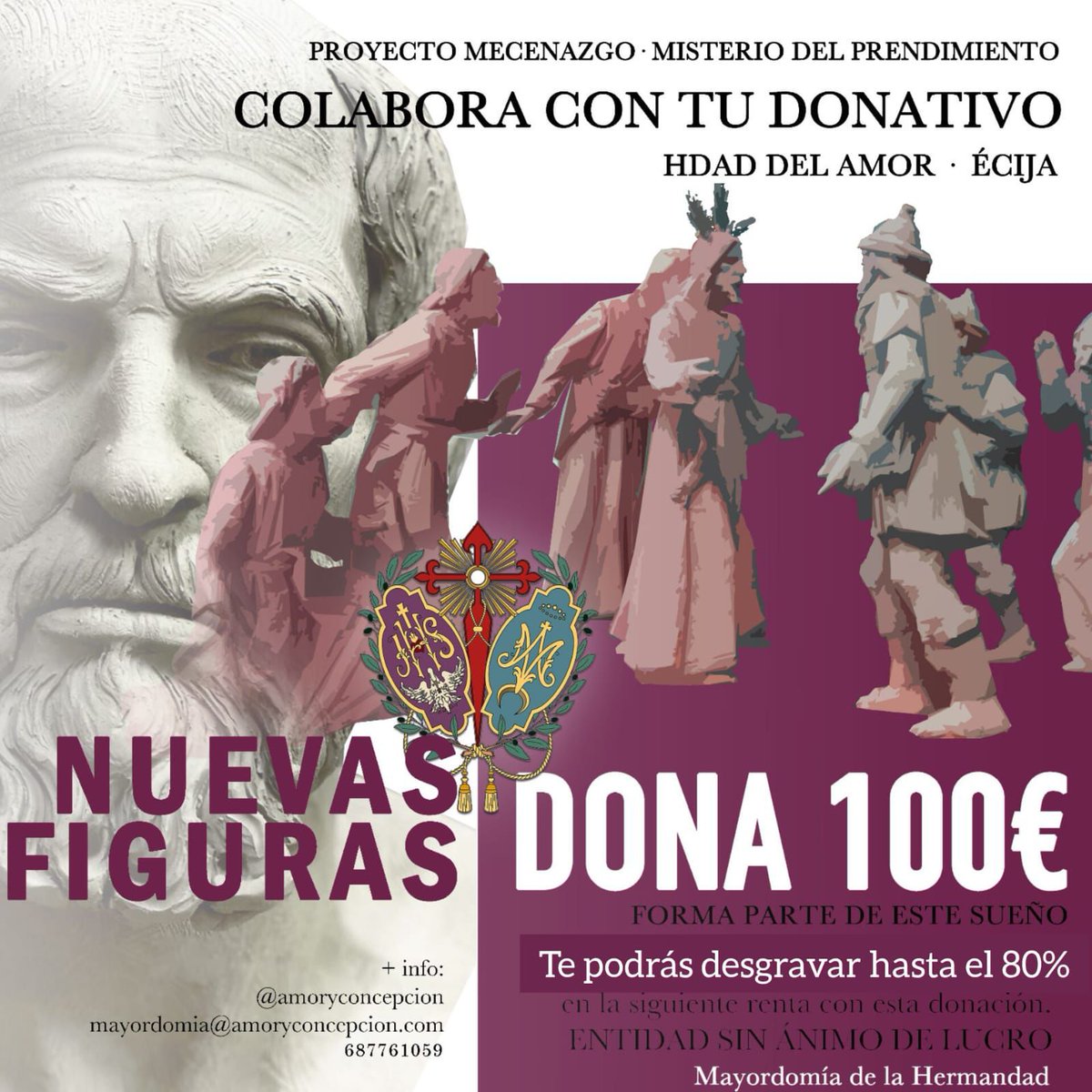 ¿Quieres colaborar con nuestro proyecto del misterio? ¡Dona 100€ y desgrava hasta el 80% en tu próxima declaración de la renta! Tu donativo nos ayudará a conseguir nuestro objetivo de completar el misterio del Prendimiento del Señor del Amor.
#Écija #ElAmor #ElOlivo