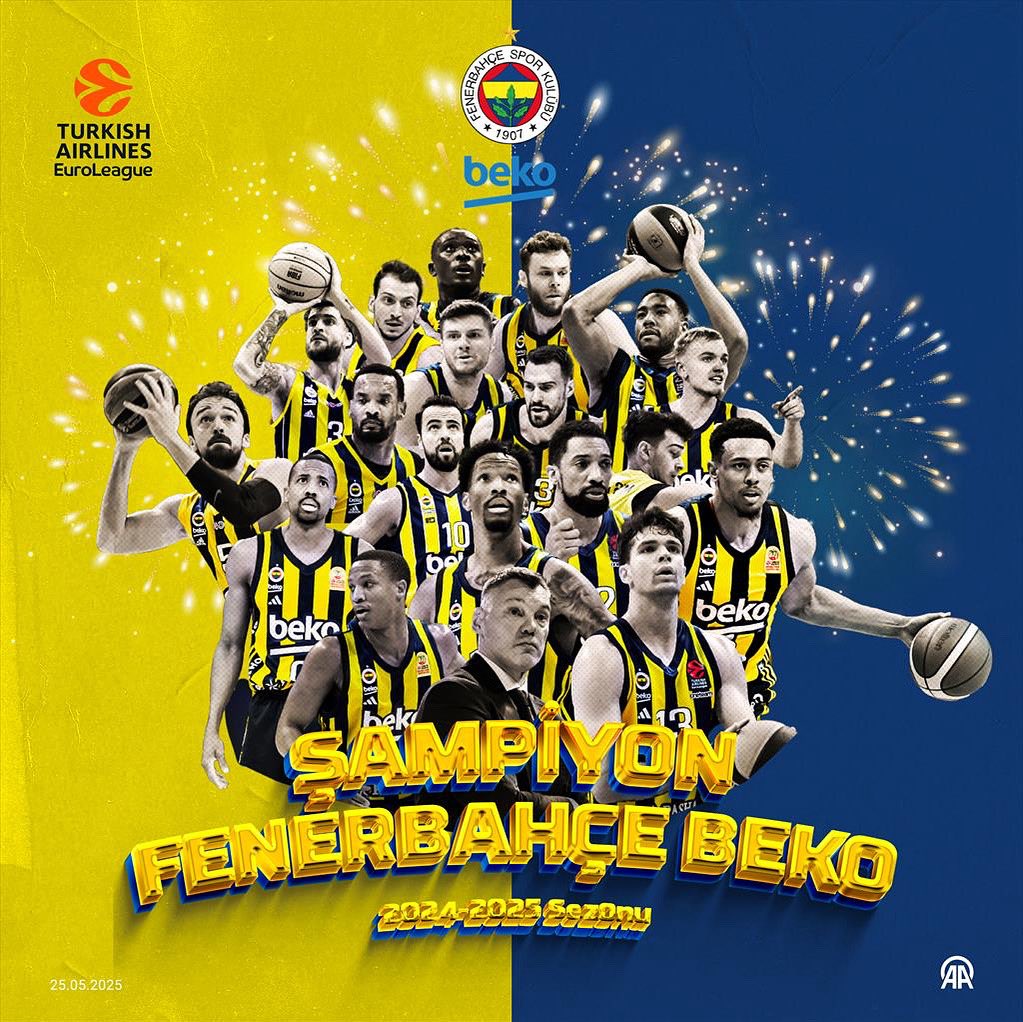 ibrahimyumakli's tweet photo. 🏀🥇 Turkish Airlines #EuroLeague finalinde rakibini mağlup ederek Avrupa şampiyonu olan Fenerbahçe Beko basketbol takımını, sporcuları ve teknik ekibi kutluyorum.

🏆 Tebrikler @FBBasketbol https://t.co/Rt7TyzUK0v