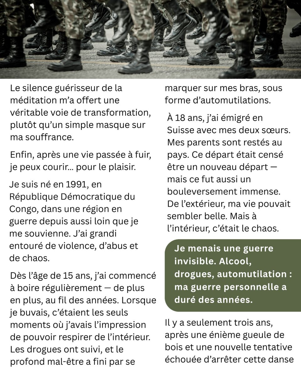 MeditateForNow's tweet photo. 🧘🏽‍🏃🏽‍ De la fuite à la liberté intérieure.
Je suis né dans un Congo ravagé par la guerre. Aujourd’hui, j'ai couru le semi-marathon du Valais 🇨🇭 aux couleurs de Miracle of Mind.

Parce que le vrai changement commence de l’intérieur. Article @nanowellbeing 
#MiracleOfMind https://t.co/89eUcUtR2s