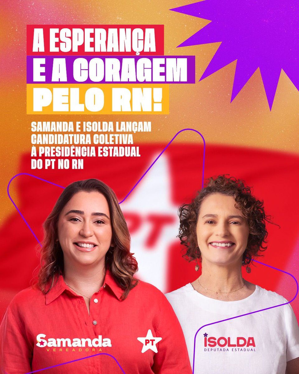 EdsonCarvalhoRN's tweet photo. @samandaalves e @Isoldadantaspt, são as nossas candidatas no PED (Processo de Eleição Direta) do PT. https://t.co/UGnZQ2Qdxl