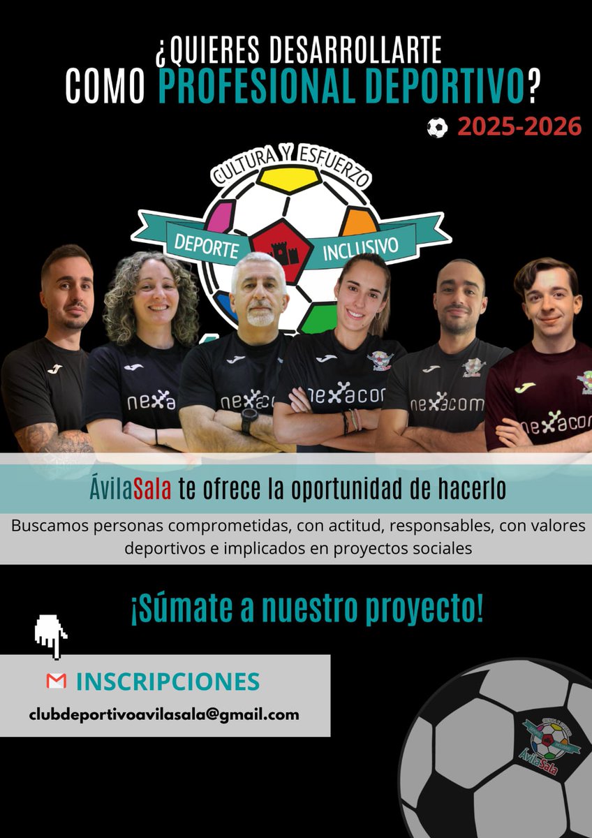 ¿Quieres desarrollarte como profesional deportivo? ⚽

No dejes pasar la oportunidad y súmate a nuestro proyecto para la temporada 2025-2026 !!! 🤝

📝 Ponte en contacto con nosotros a través del email o de nuestras redes sociales.