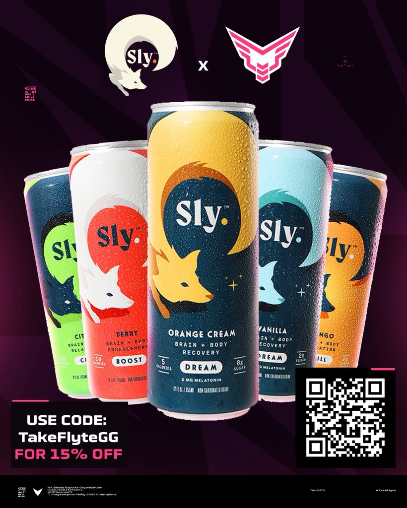 Happy to announce our partnership with <a href="/drinkonthesly/">Sly™</a>!

A brand new drink with a brand new approach! For when you need a boost, chill out, or to get ready for bedtime Sly has the solution!

Scan the QR code or use code TakeFlyteGG at checkout for 15% off! Get yours now!