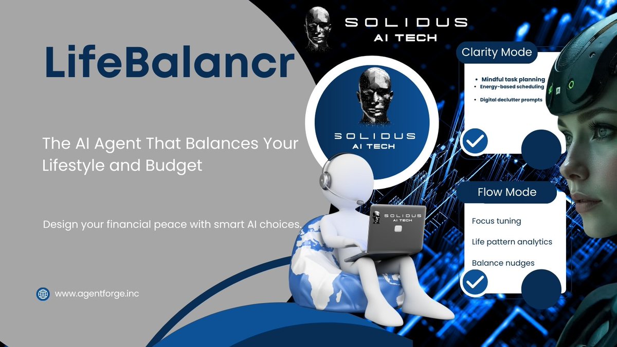 GodwinEze6's tweet photo. Ever feel like your life is either too full or falling apart?
Between energy dips, unplanned expenses, and scattered habits — it's hard to stay in sync.
Meet LifeBalancr
An AI agent that adapts to you — not the other way around.
It’s balance, automated.
#AFC5 #AIWellness #AgentChallenge @AITECHio @agentforgeinc