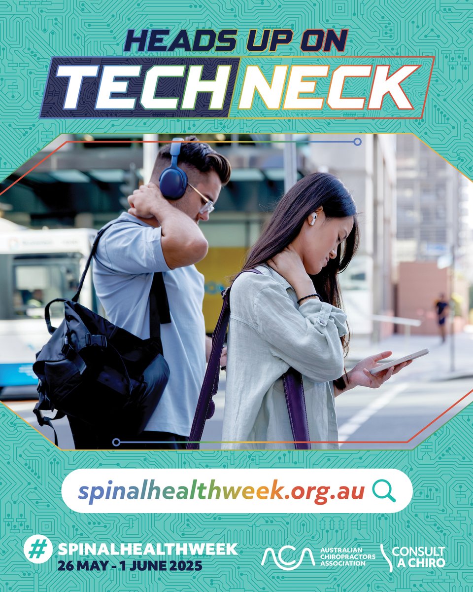 Spending too much time with your head tilted down looking at electronic devices puts serious pressure on the cervical spine leading to Tension Neck Syndrome, often called #TechNeck.

Get the #HeadsUpOnTechNeck &amp; join the #SpinalHealthWeek Movement 👉 spinalhealthweek.org.au