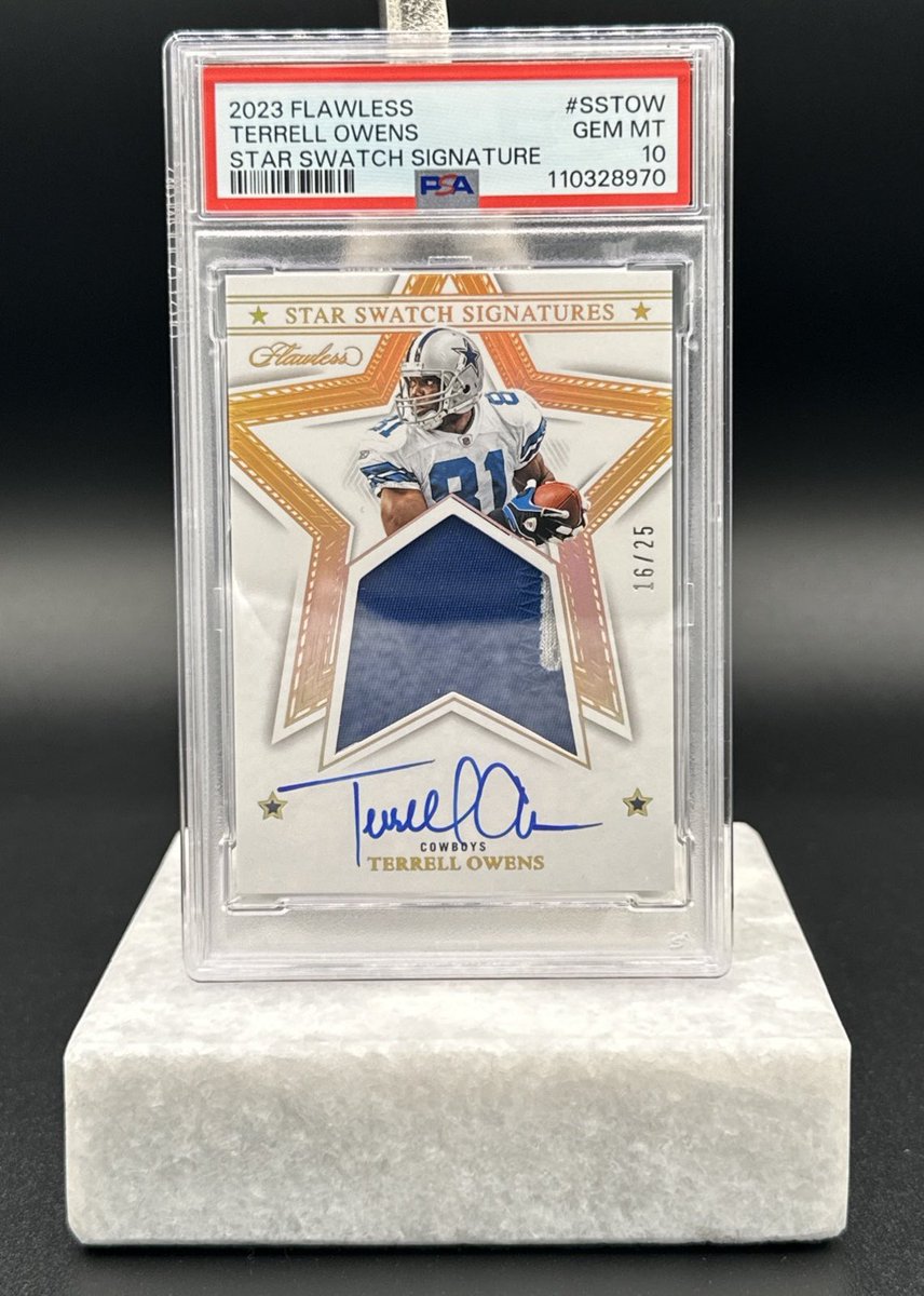 Flawless Terrell Owens Gem 💎 

Cowboys Logo Match 🔥

Star Swatch Patch Auto /25 - $1000 shipped 

Population of Just This One 1️⃣ 

I will never ask for payment without sending a “coin” picture of card, the date &amp;  payment instructions all in the photo! 

Check out my daily