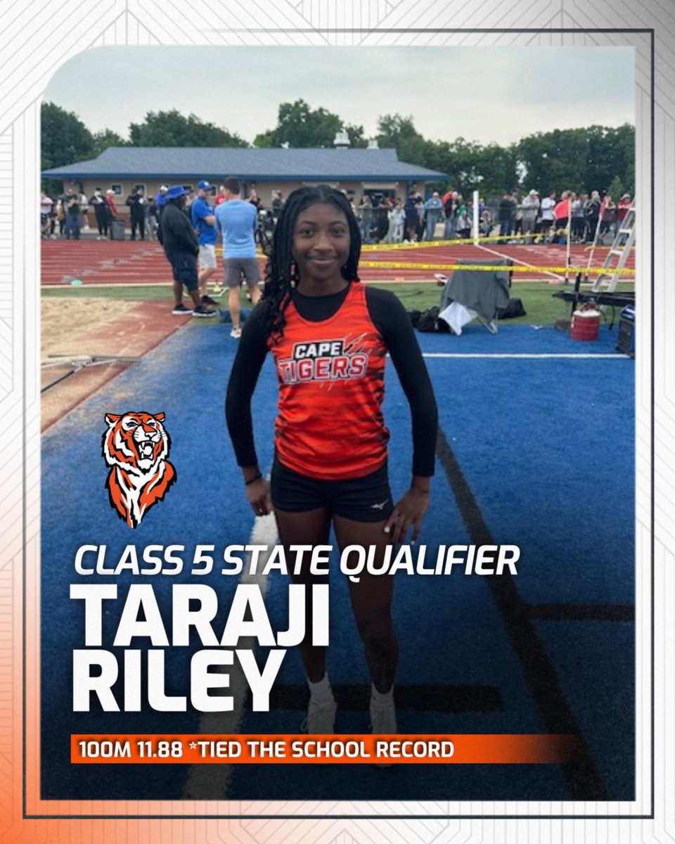 BOOM!! Congrats to Taraji on qualifying for the Class 5 State Track meet in the 100m in a BLAZING new PR time of 11.88 seconds, which ties the school record!!