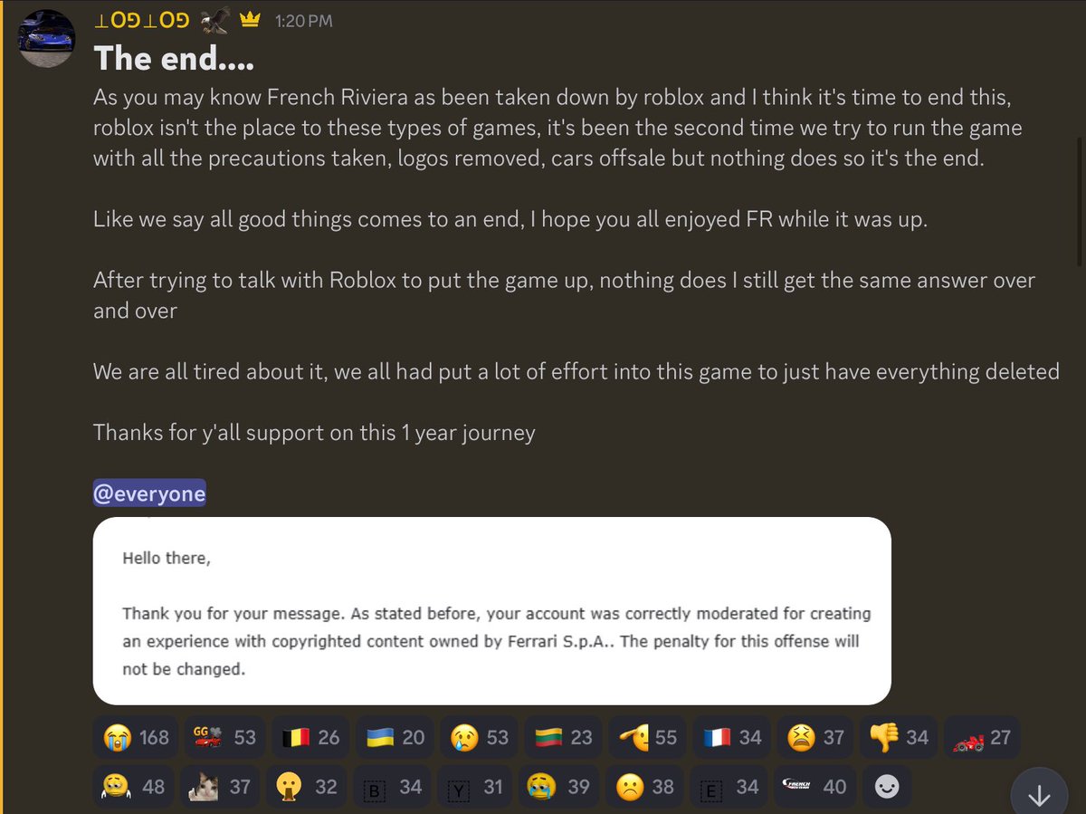 _Boi119's tweet image. Today, brings the downfall of another insane game. 
a place of realism, amazing cars, and crazy races. Sunday May 25th marks the end of an era on roblox. Goodbye French Rivera, thank you for the few days of enjoyment.