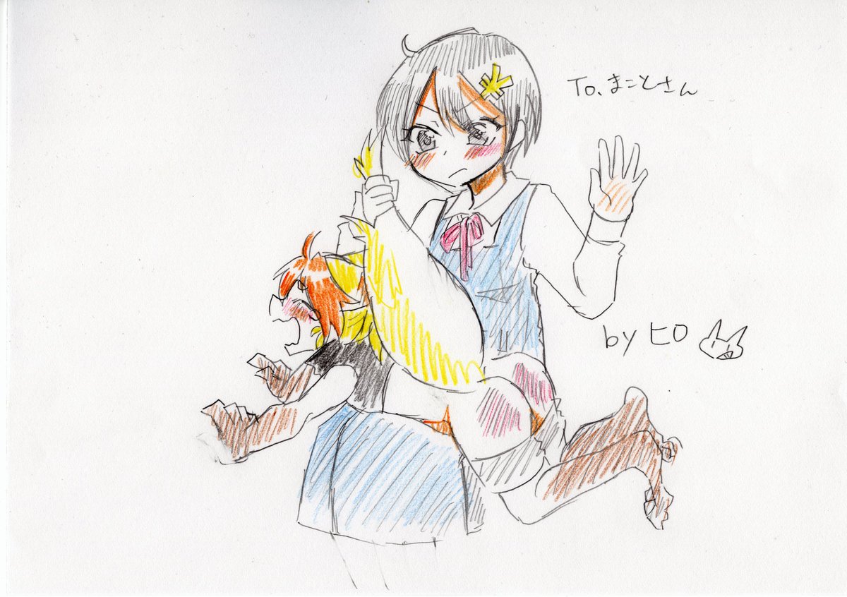 そして、こちらがヒロさんが描いてくださった願子/グルックくん‼️😍😍
みんなで自己紹介がてらアナログで自キャラを描こうとなったのですが…気付いたら全員分のカラースパ絵を描いてたという通り魔的犯行‼️😇
会話しながらこの早さ!この可愛さ!しかも全部構図が違うという…神業すぎる〜‼️‼️😭😭💕 