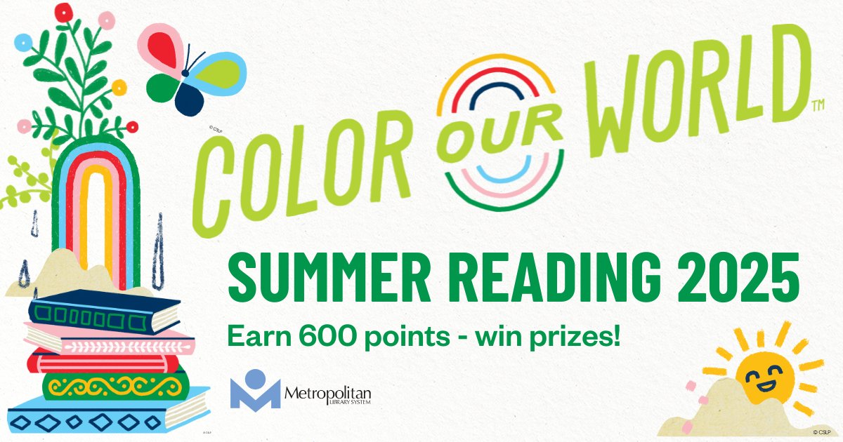 Are you ready to make this summer the most colorful one yet? Because we are ONE WEEK away from the start of Summer Reading!

Preregister today and start logging your reading minutes beginning June 1. Need more details or want to sign up? Visit metrolibrary.org/summerreading.