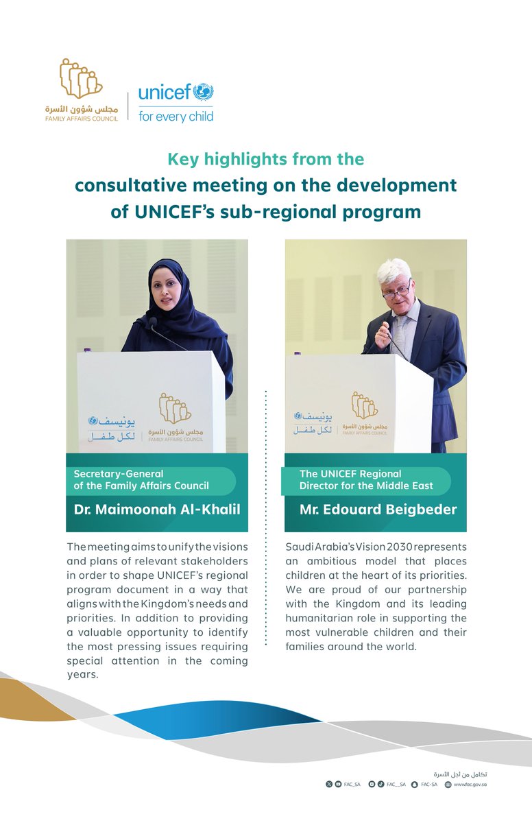 Key highlights from the consultative meeting on the development of UNICEF’s sub-regional program.
#FamilyAffairsCouncil