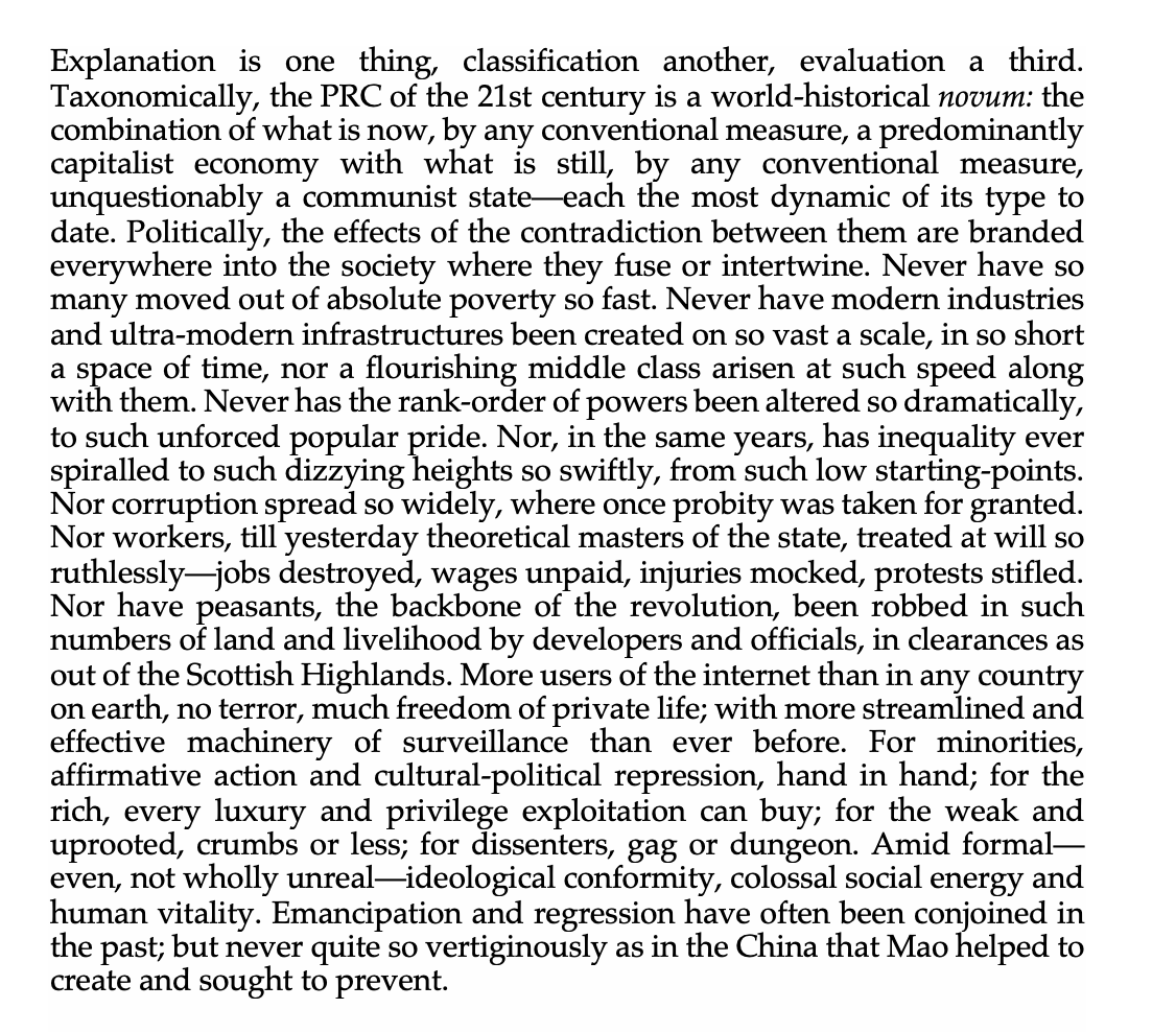 Anton Jäger (@antonjaegermm) on Twitter photo Reminds me of one of Anderson's most extraordinary passages, on the PRC: 
"Emancipation and regression have often been conjoined in the past; but never quite so vertiginously as in the China that Mao helped to create and sought to prevent." Reminds me of one of Anderson's most extraordinary passages, on the PRC: 
"Emancipation and regression have often been conjoined in the past; but never quite so vertiginously as in the China that Mao helped to create and sought to prevent."