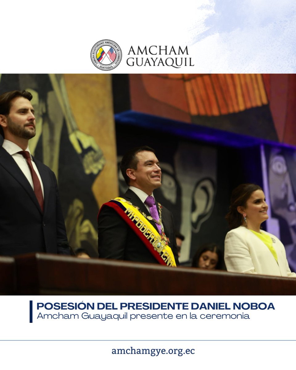 amchamgye's tweet image. Un honor para AmCham Guayaquil 🇪🇨🤝🇺🇸
Nuestra presidenta, @ChairAmchamGYE asistió a la posesión de Daniel Noboa en Quito, reafirmando nuestro compromiso con la integración y el desarrollo regional. #AmChamGuayaquil #Noboa