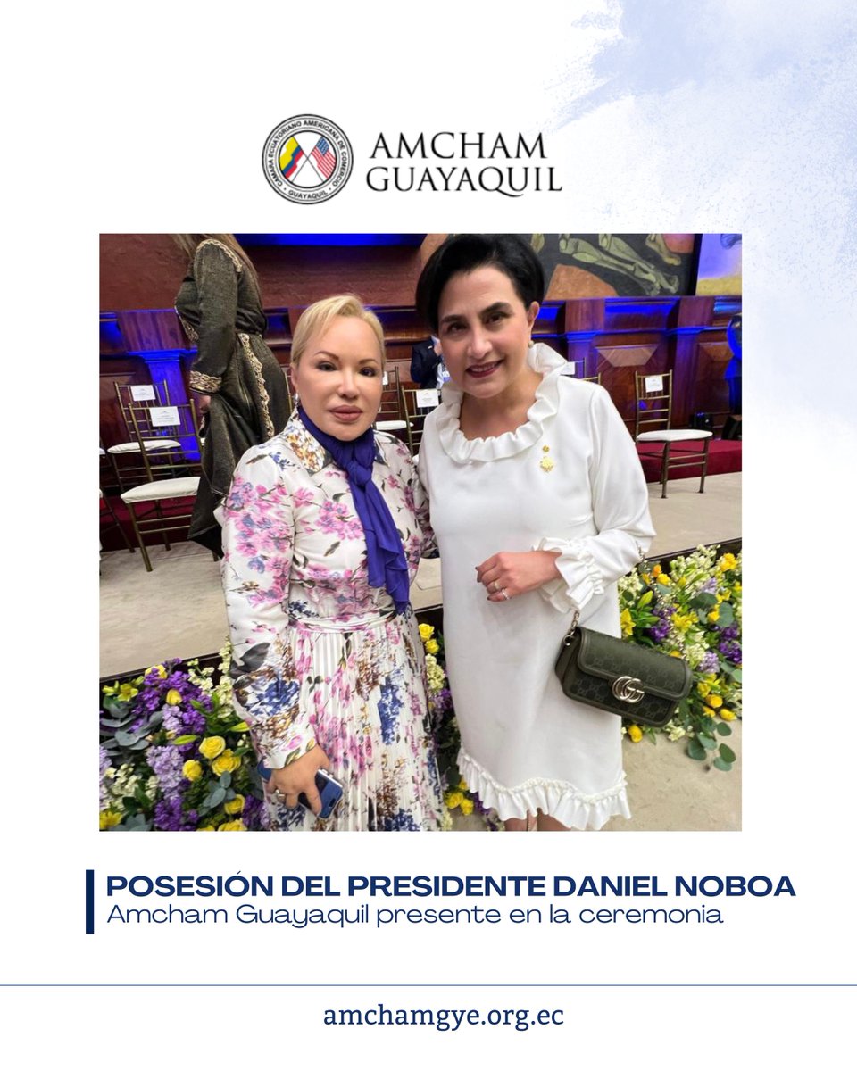 amchamgye's tweet image. Un honor para AmCham Guayaquil 🇪🇨🤝🇺🇸
Nuestra presidenta, @ChairAmchamGYE asistió a la posesión de Daniel Noboa en Quito, reafirmando nuestro compromiso con la integración y el desarrollo regional. #AmChamGuayaquil #Noboa