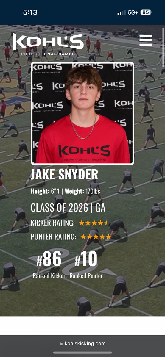 Jake Snyder 5⭐️ (@jakesnyder07) on Twitter photo Honored to be ranked the #10 punter in the nation by <a href="/KohlsKicking/">Kohl's Kicking Camps</a>
<a href="/DenmarkDanesFB/">Denmark Football</a> <a href="/CoachEB3/">CoachEB</a> <a href="/CoachCorley_/">Liam Corley</a> <a href="/JonesTheCoach_/">Patrick Jones</a> <a href="/CoachMarcNolan/">Coach Marc Nolan</a> Honored to be ranked the #10 punter in the nation by <a href="/KohlsKicking/">Kohl's Kicking Camps</a>
<a href="/DenmarkDanesFB/">Denmark Football</a> <a href="/CoachEB3/">CoachEB</a> <a href="/CoachCorley_/">Liam Corley</a> <a href="/JonesTheCoach_/">Patrick Jones</a> <a href="/CoachMarcNolan/">Coach Marc Nolan</a>